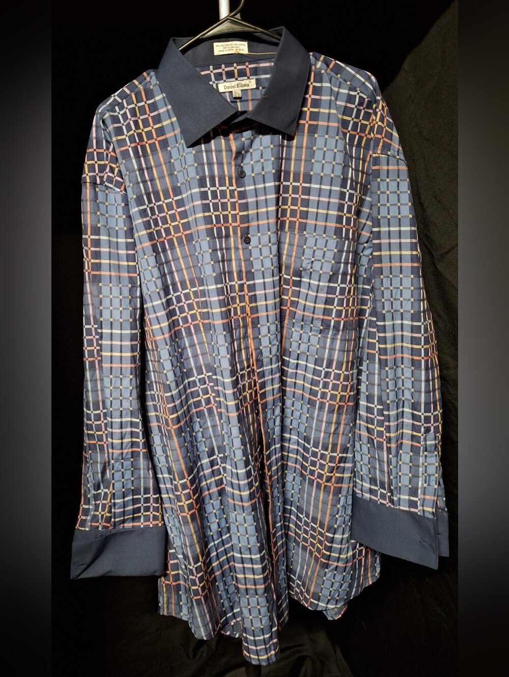 Classic Navy & Light Blue Grid Dress Shirt with Contrast Collar